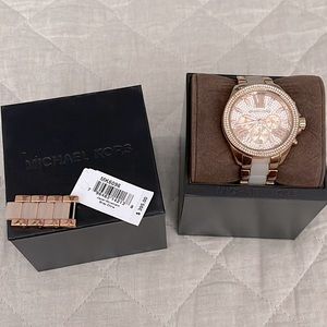 Michael Kors
'Wren' Pavé Chronograph
Acetate Link Bracelet Watch,
42mm